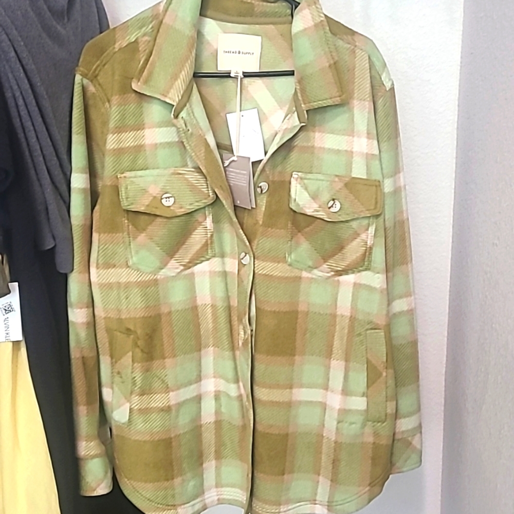 Green & tan  nordstrom flannel plaid shirt
